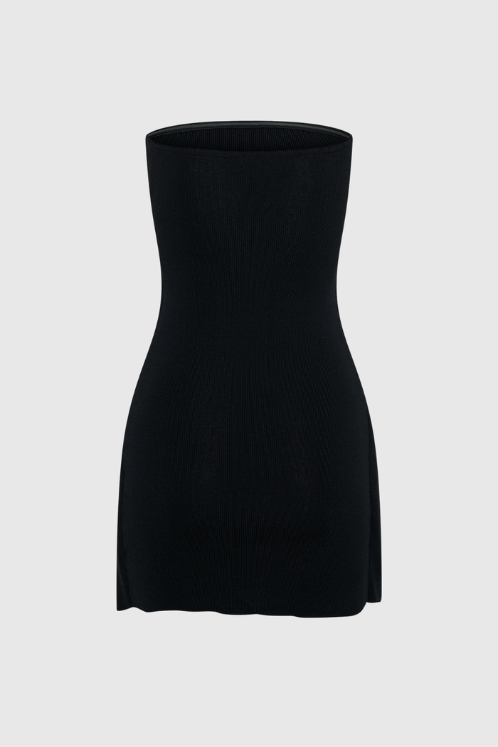 Ainsley Strapless Lace Up Knit Mini Dress In Black