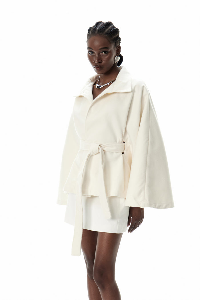 Crescentia Stand Collar Jacket In Beige