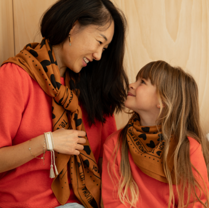 Foulard | Coeurs marron