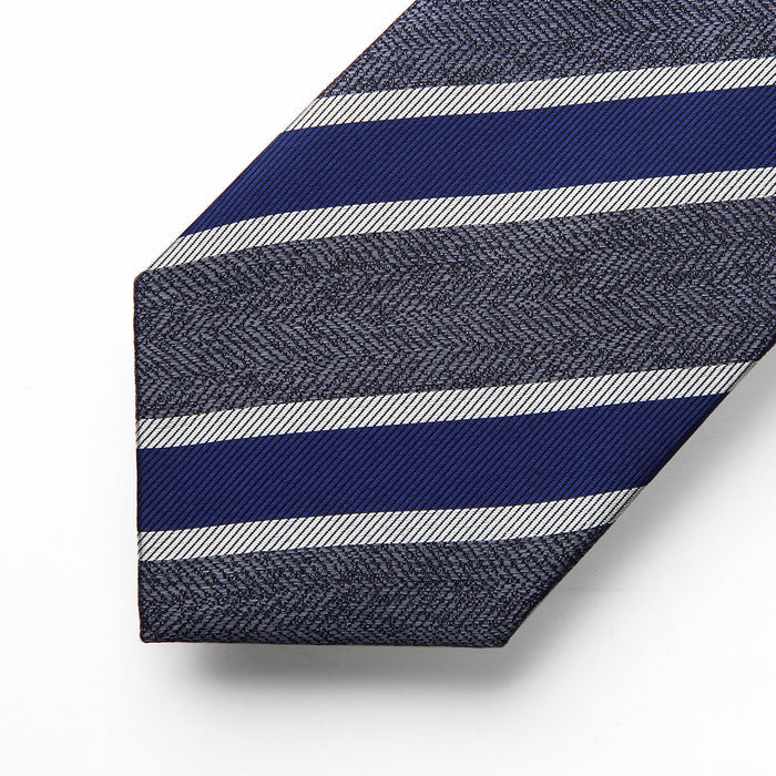 Stripe Tie Handkerchief Set - A-CHARCOAL/NAVY BLUE/GRAY