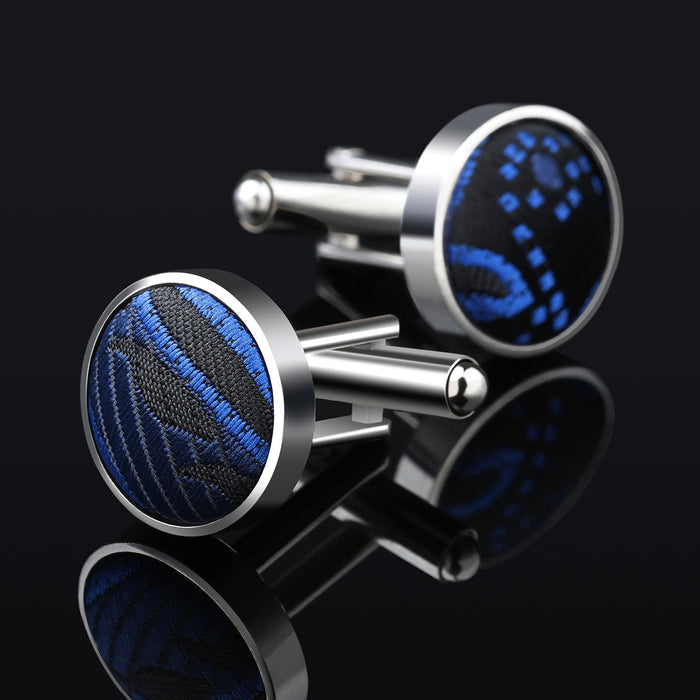 Floral Paisley Pre-Tied Bow Tie Handkerchief Cufflinks - 5-NAVY BLUE