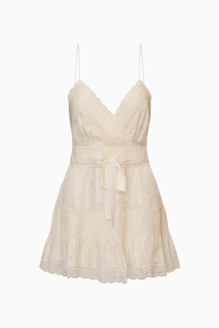 Sibelle Silk Ribbon Mini Dress - IVORY