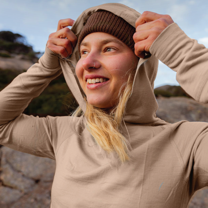Womens Merino LS Hoody Stone Marle