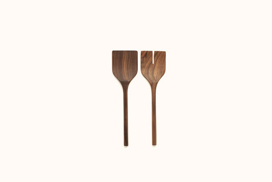 13" WALNUT WOODEN SALAD SERVER SET