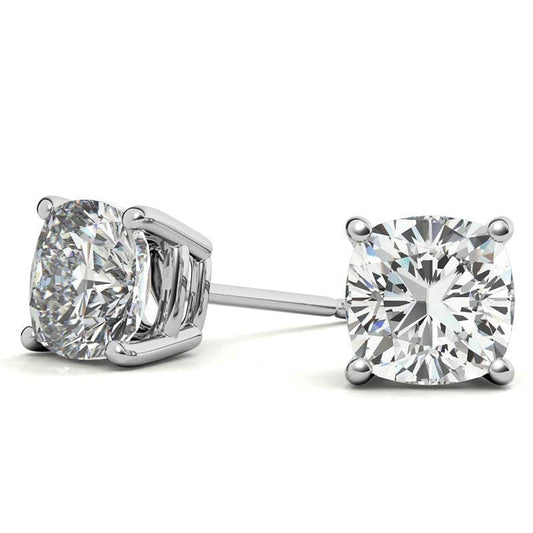 4.00 CTW Lab Created Moissanite Cushion Cut Stud Earrings in Sterling Silver - 8mm Stones