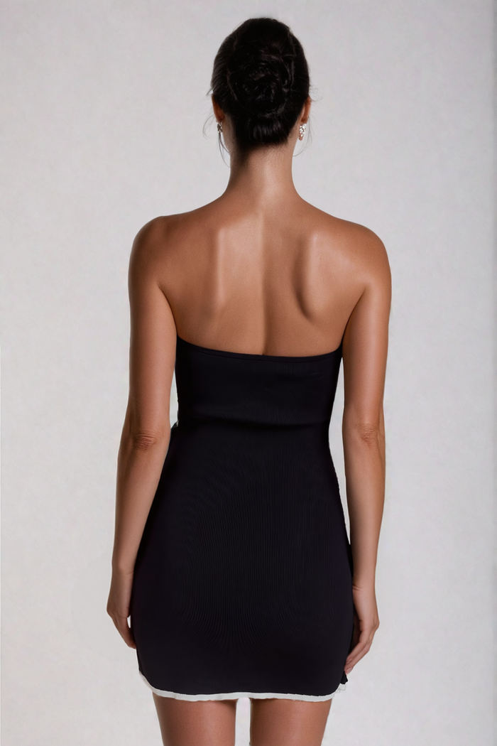 Ainsley Strapless Lace Up Knit Mini Dress In Black