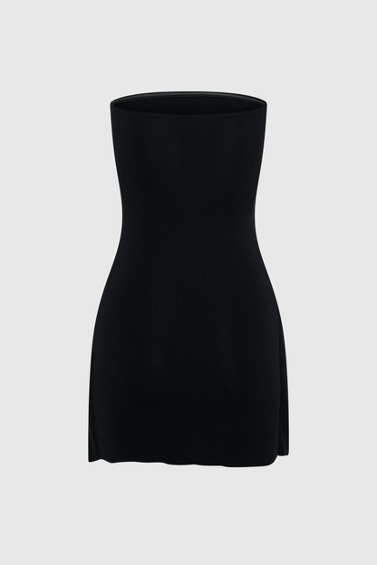 Ainsley Strapless Lace Up Knit Mini Dress In Black