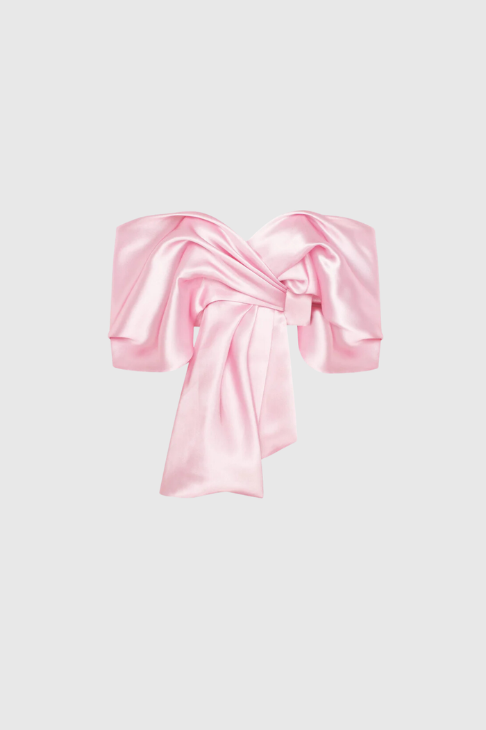 Ainslie Bow Cross Off Shoulder Satin Top