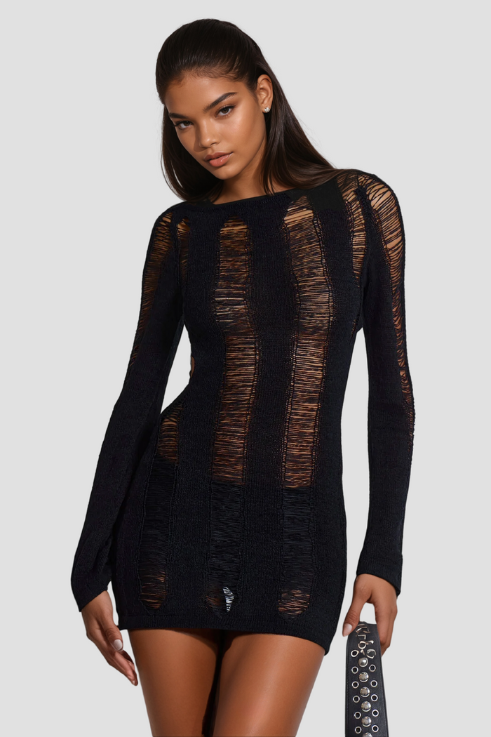 Akinobu Torn Cutout Backless Top In Black