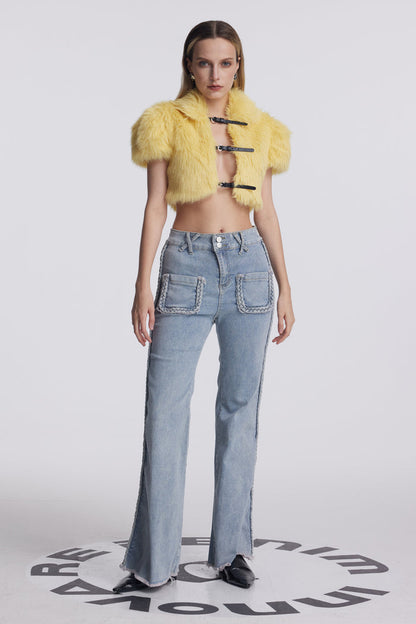 Amytis Faux Fur Cutout Crop Top