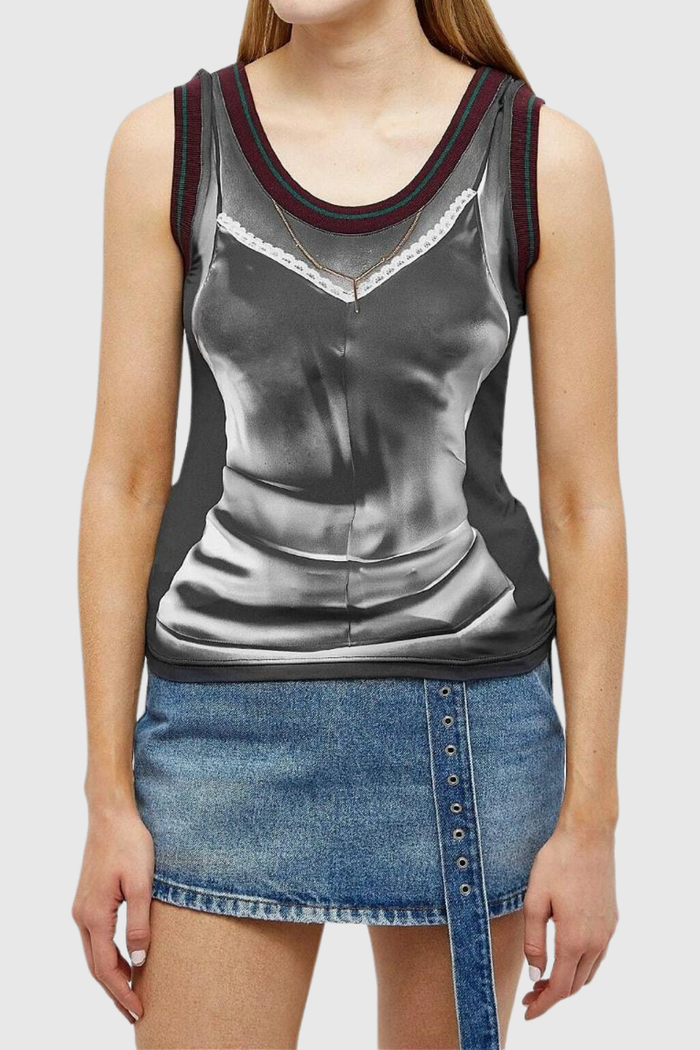 Analia Illusion Print Sleeveless Top