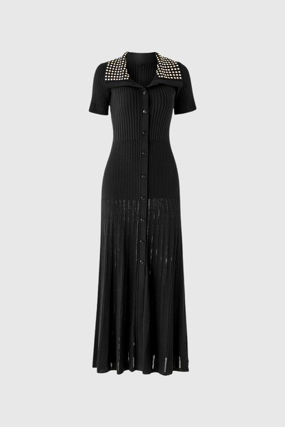 Anastacia Embellished Lapel Knit Maxi Dress