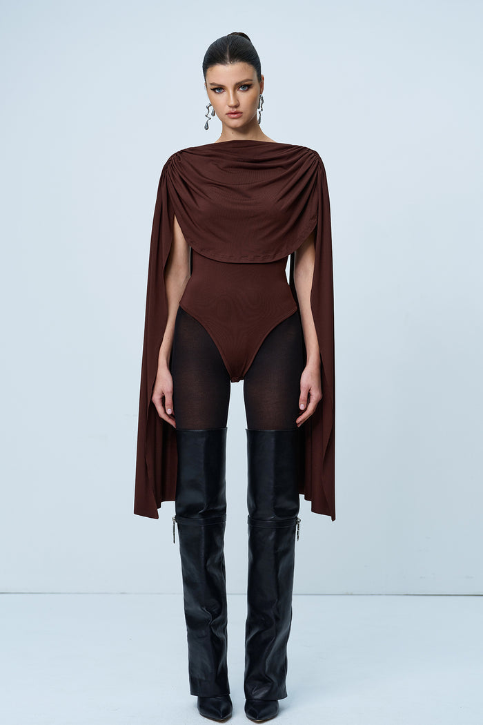 Aniela Cowl Neck Ruch Shawl Bodysuit