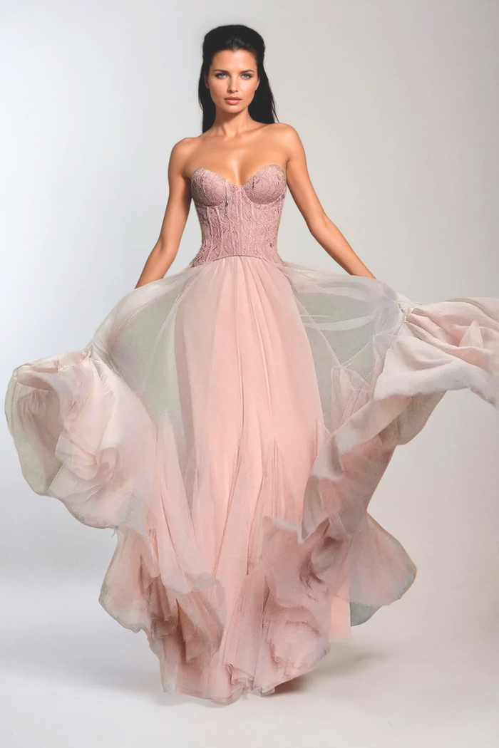 Beppe Lace Corset Tulle Dress In Blush