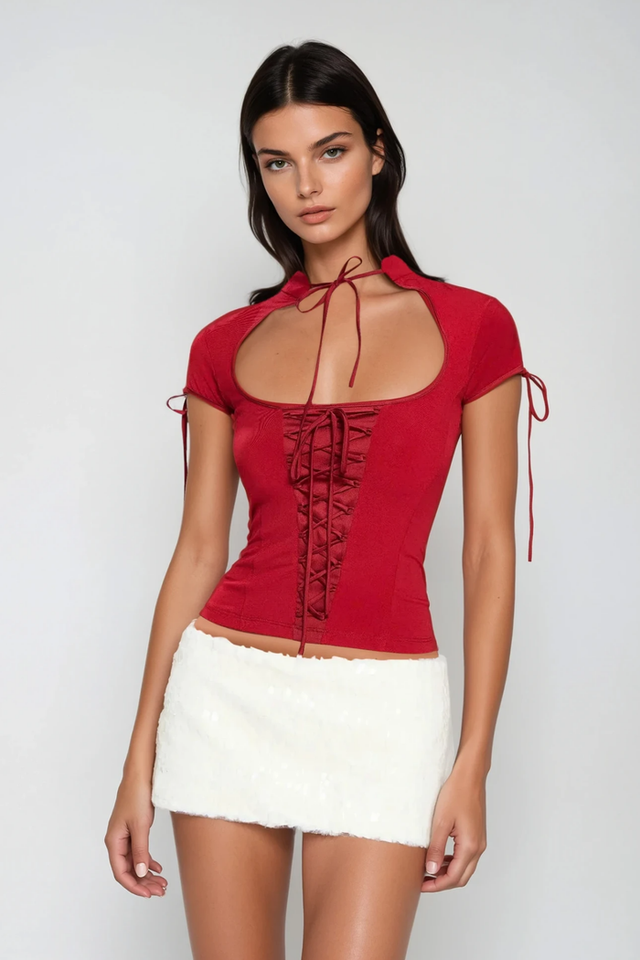 Berker Lace Up Qipao Top