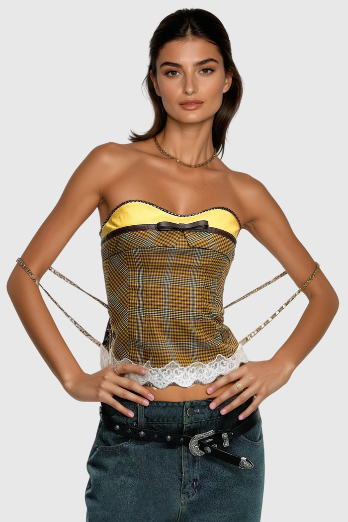 Bernadine Plaid Lace Cropped Top