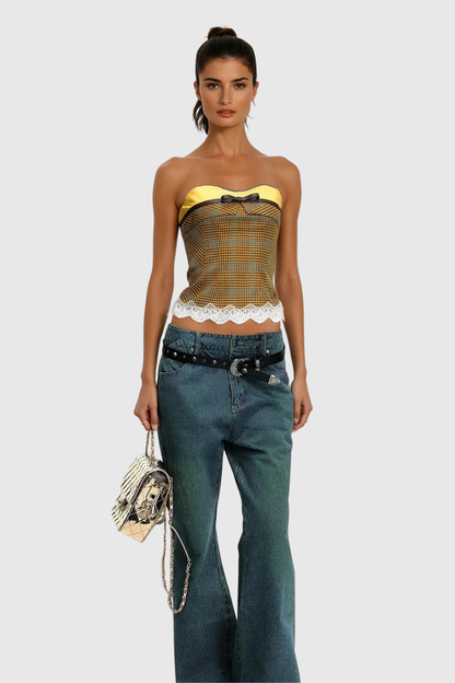 Bernadine Plaid Lace Cropped Top