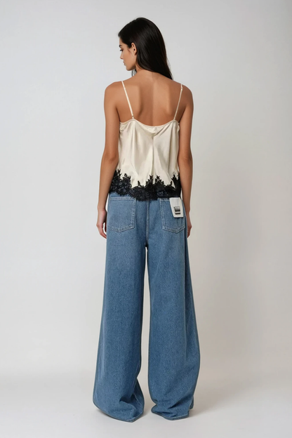 Bess Lace Satin Top In Apricot