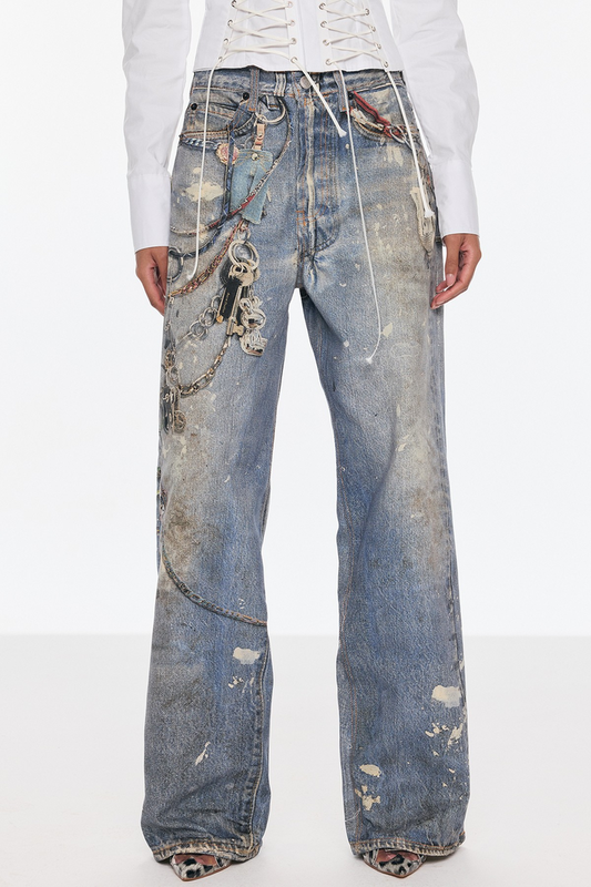 Birdie Print Barrel Jeans
