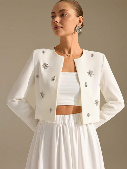 Blazer with Pleated Shoulders and Gold Buttons