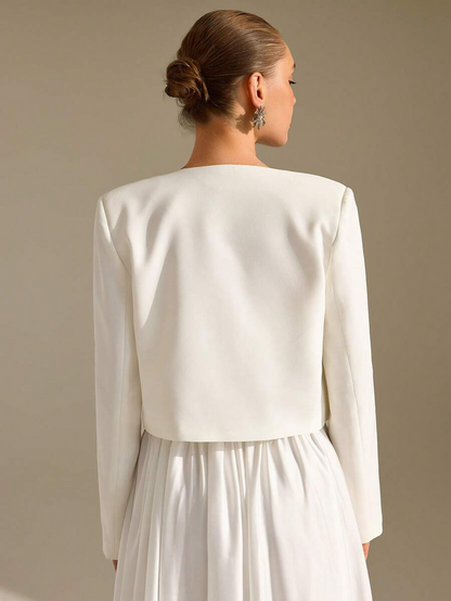 Blazer with Pleated Shoulders and Gold Buttons