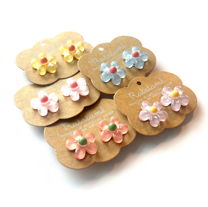 Boucles d'oreilles à clip | Fleurs corail