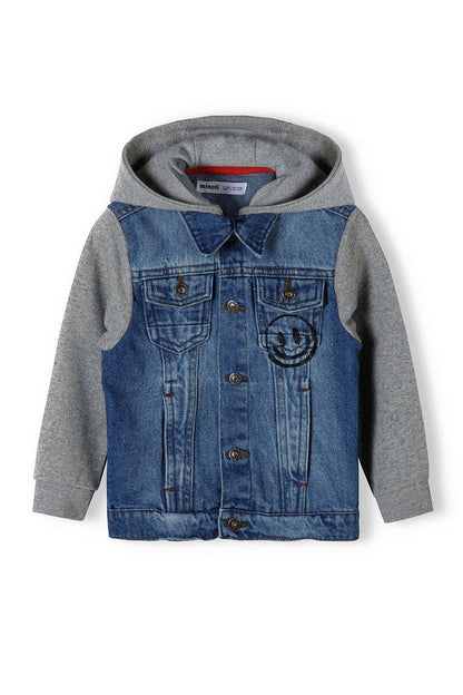Denim Jacket with Fleece Hood, Light Blue - 2