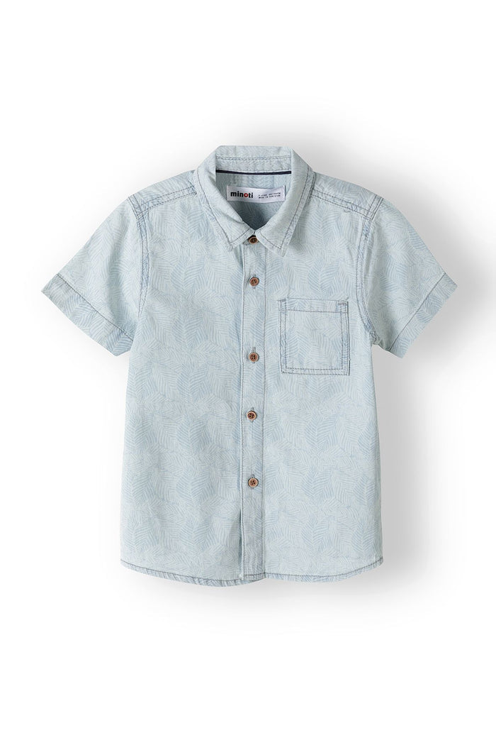 Short Sleeve Denim Shirt, Light Blue Bleached - 2