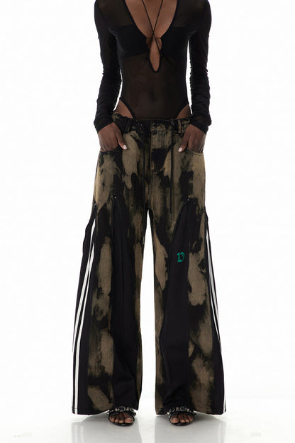 Caprina Zipper Tie Dye Jeans In Black
