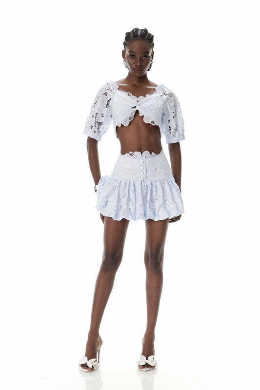 Carmela Embroidered Cutout Skirt Set