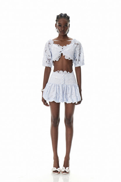 Carmela Embroidered Cutout Skirt Set