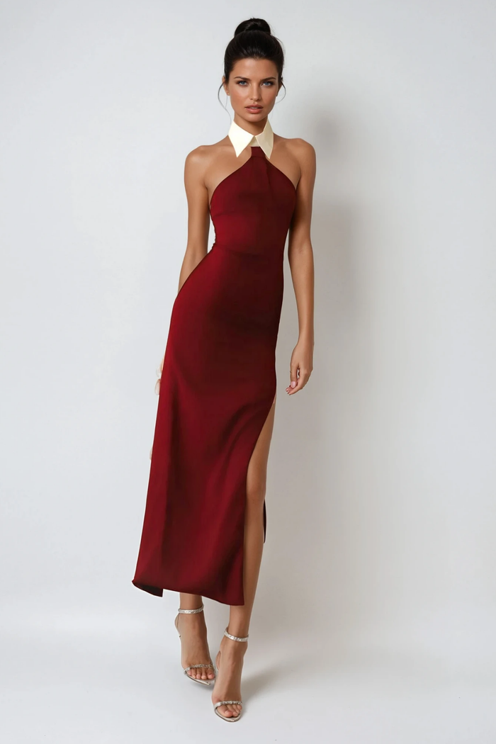 Cesc Halter Neck Sleeveless Split Maxi Dress