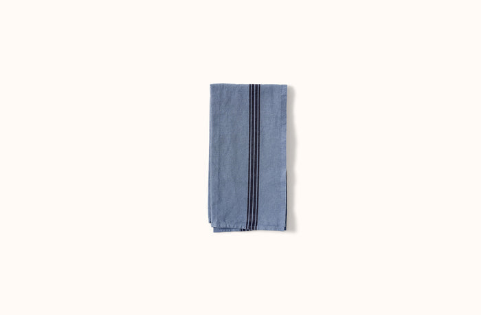 CHARVET BLUE AND BLACK PIANO STRIPE LINEN KITCHEN TOWEL