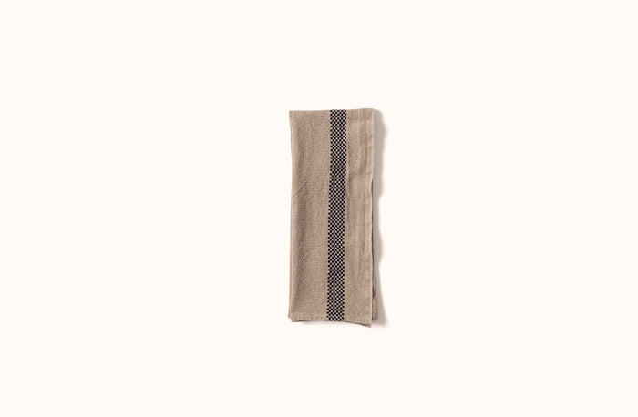 CHARVET NATURAL AND BLACK CHECKERBOARD STRIPE LINEN KITCHEN TOWEL