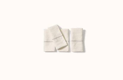 CHARVET NATURAL EMBROIDERED STRIPE ON WHITE LINEN NAPKIN