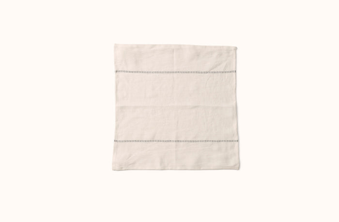 CHARVET NATURAL EMBROIDERED STRIPE ON WHITE LINEN NAPKIN
