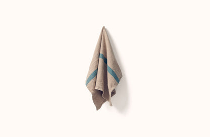 CHARVET NATURAL WITH AQUA STRIPE LINEN KITCHEN TOWEL