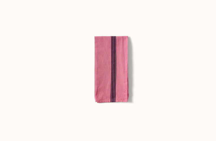 CHARVET PINK AND BLACK PIANO STRIPE LINEN KITCHEN TOWEL