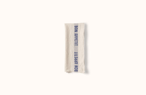 CHARVET WHITE AND BLUE BON APPETIT LINEN KITCHEN TOWEL