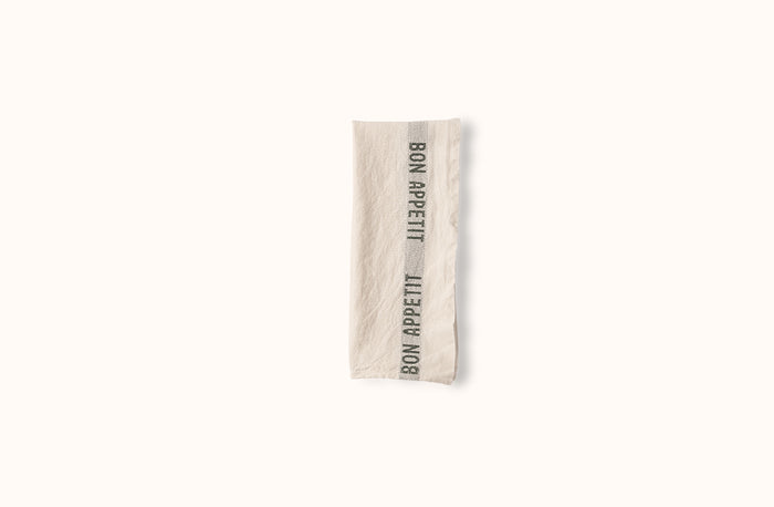 CHARVET WHITE AND GREEN BON APPETIT LINEN KITCHEN TOWEL