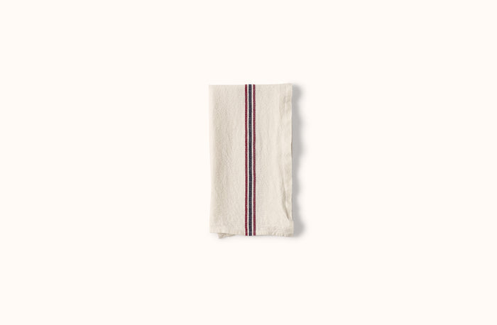 CHARVET WHITE WITH RED AND BLUE DRAPEAU STRIPE LINEN KITCHEN TOWEL