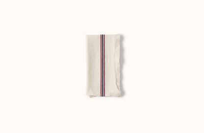 CHARVET WHITE WITH RED AND BLUE DRAPEAU STRIPE LINEN KITCHEN TOWEL