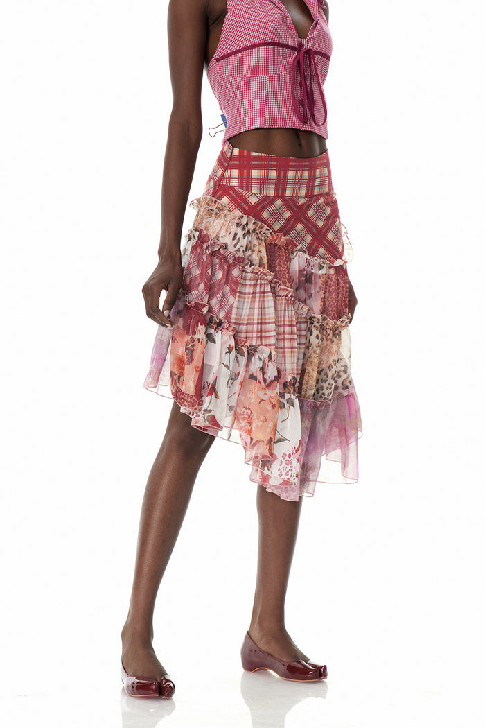 Clemency Asymmetric Patchwork Maxi Skirt