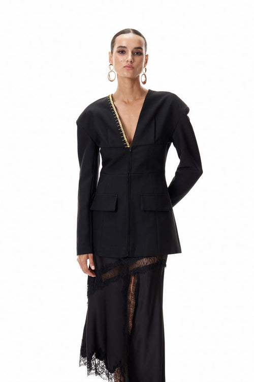 Climent Embellished Plunge Blazer
