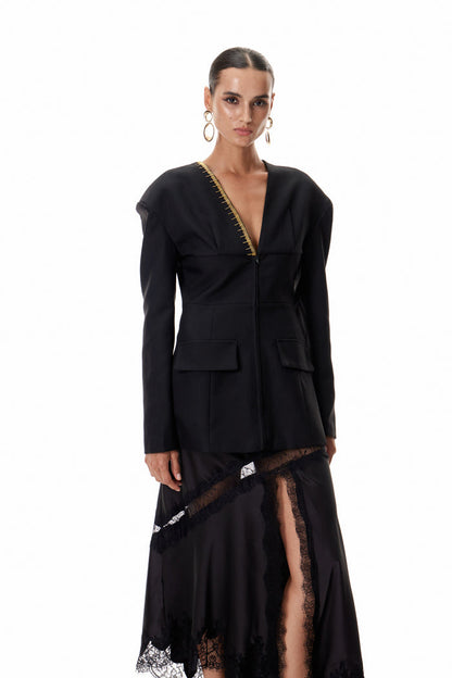Climent Embellished Plunge Blazer