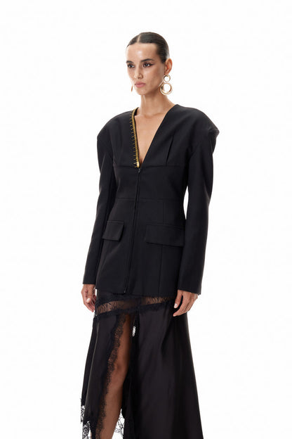 Climent Embellished Plunge Blazer