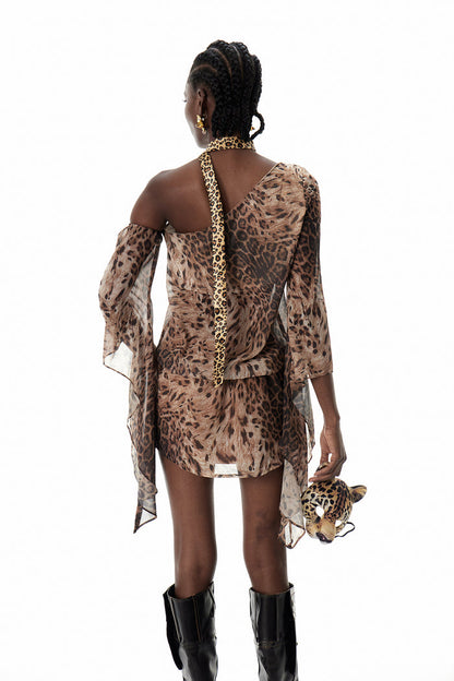 Cosmo Asymmetric Leopard Mini Dress