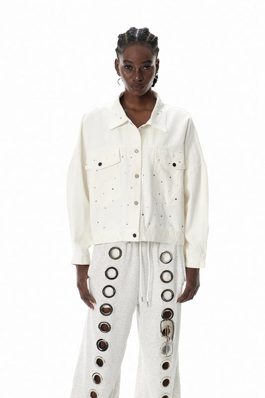 Costas Rhinestone Drawstring Denim Jacket