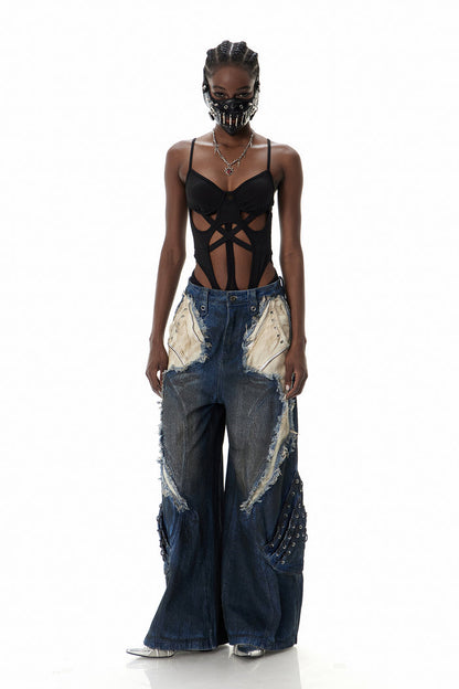 Courteney Deconstruct Fringe Jeans In Blue