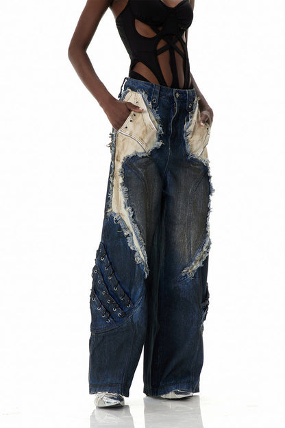 Courteney Deconstruct Fringe Jeans In Blue